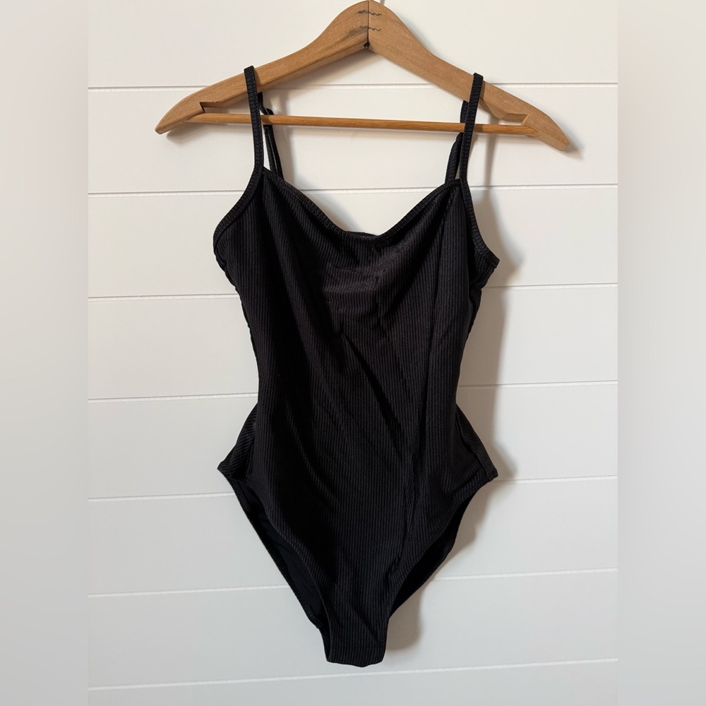 Aerie Black Ribbed One Piece Swimsuit